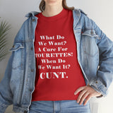 Copy of What Do We Want A Cure for Tourettes Cunt High Quality Tee
