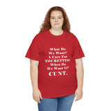 Copy of What Do We Want A Cure for Tourettes Cunt High Quality Tee