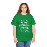 Copy of What Do We Want A Cure for Tourettes Cunt High Quality Tee