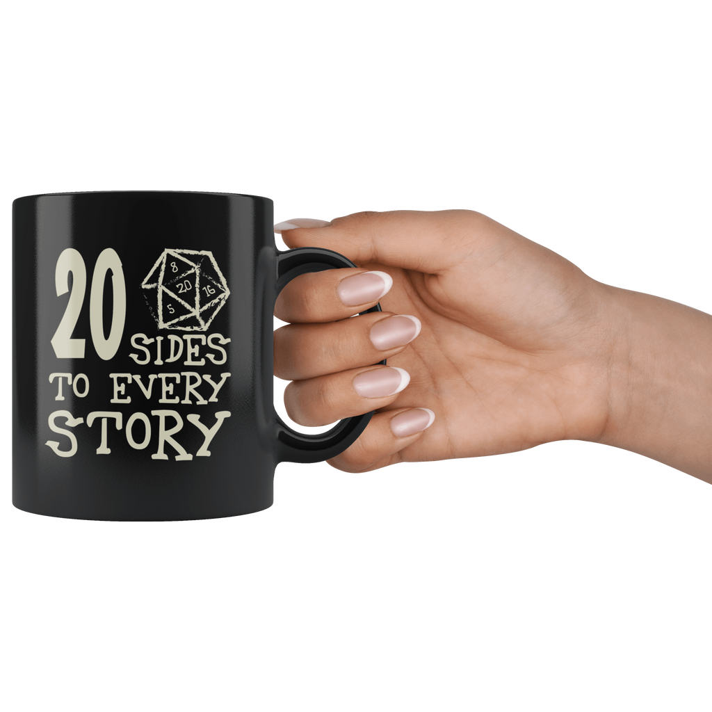 20 Sides To Every Story Mug - Funny Twenty Sided Dice D20 D1 Critical Hit  DND RPG Coffee Cup  Binge Prints