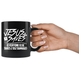 Jesus Saves everyone else takes 2 D12 damage rpg DND d20 d2 critical hit miss dice coffee cup mug - Luxurious Inspirations