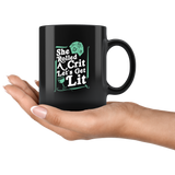 She rolled a crit let's get lit rpg DND d20 d2 critical hit miss dice coffee cup mug - Luxurious Inspirations