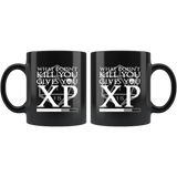 What doesn't kill you gives you XP rpg DND d20 d2 critical hit miss dice coffee cup mug - Luxurious Inspirations