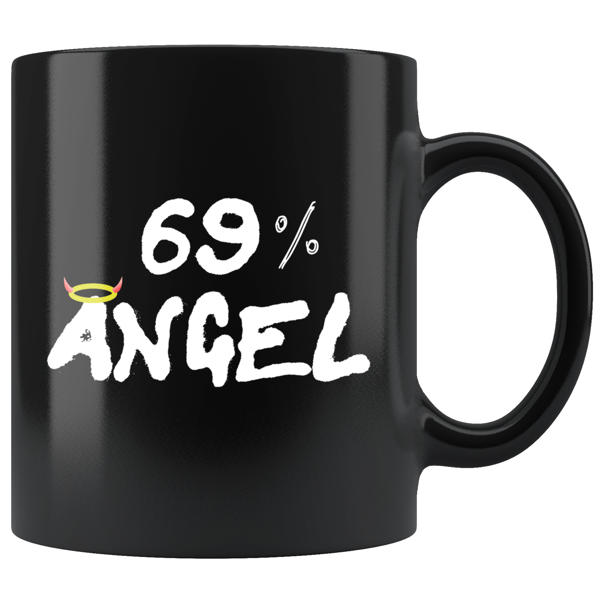 69 Percent Angel Funny Sexual Mug - Black 11 sex halo devil oz Coffee Cup –  Binge Prints