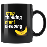 Stop thinking start sleeping insomnia peaceful drugs over bed pillows comfortable coffee cup mug - Luxurious Inspirations