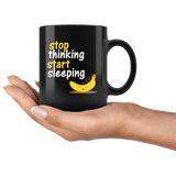 Stop thinking start sleeping insomnia peaceful drugs over bed pillows comfortable coffee cup mug - Luxurious Inspirations