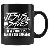 Jesus Saves everyone else takes 2 D12 damage rpg DND d20 d2 critical hit miss dice coffee cup mug - Luxurious Inspirations