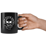 Hey Fuck Face Funny Vulgar Offensive Rude Middle Finger Skeleton Mug - Black 11 ounce Coffee cup - Luxurious Inspirations