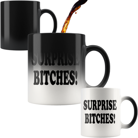 Surprise Bitches Color Changing Mug - Funny Vulgar Joke Gag Gift Christmas Magic Coffee Cup - Luxurious Inspirations