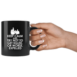 Keep Calm And Try Not To Get Killed Or Expelled Mug - Funny Hogwarts School Joke Coffee Cup - Luxurious Inspirations