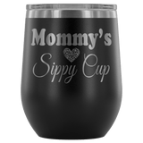 Mommy's Sippy Cup 12 oz White Stainless Steel Stemless Wine Tumbler - Funny Mother Mama Mom Christmas Birthday New Joke Lid Mug - Luxurious Inspirations