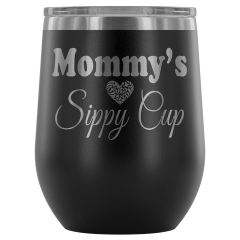 Mommy's Sippy Cup 12 oz White Stainless Steel Stemless Wine Tumbler - Funny Mother Mama Mom Christmas Birthday New Joke Lid Mug - Luxurious Inspirations