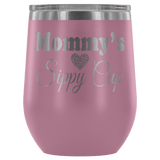 Mommy's Sippy Cup 12 oz White Stainless Steel Stemless Wine Tumbler - Funny Mother Mama Mom Christmas Birthday New Joke Lid Mug - Luxurious Inspirations