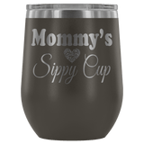 Mommy's Sippy Cup 12 oz White Stainless Steel Stemless Wine Tumbler - Funny Mother Mama Mom Christmas Birthday New Joke Lid Mug - Luxurious Inspirations