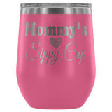 Mommy's Sippy Cup 12 oz White Stainless Steel Stemless Wine Tumbler - Funny Mother Mama Mom Christmas Birthday New Joke Lid Mug - Luxurious Inspirations