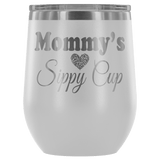 Mommy's Sippy Cup 12 oz White Stainless Steel Stemless Wine Tumbler - Funny Mother Mama Mom Christmas Birthday New Joke Lid Mug - Luxurious Inspirations