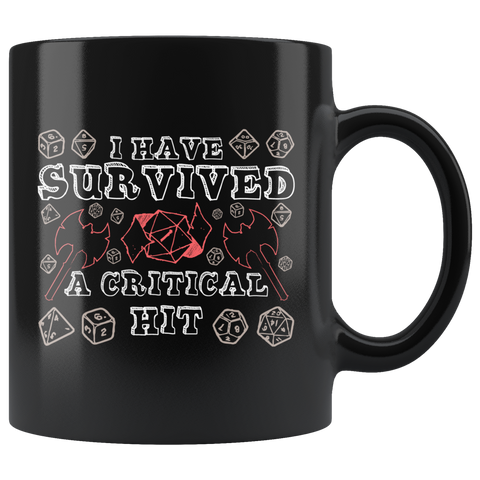 I have survived a critical hit rpg DND d20 d2 miss dice coffee cup mug - Luxurious Inspirations