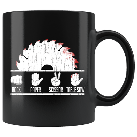 Rock Paper Scissors Table Saw Mug - Funny Carpenter Woodworking Danger Coffee Cup - Luxurious Inspirations