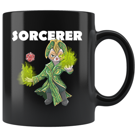 Sorcerer Mage Cat Black Mug - Funny Class DND D&D Dungeons And Dragons Coffee Cup - Binge Prints