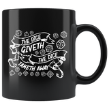 The dice giveth the dice taketh away rpg DND d20 d2 critical hit miss coffee cup mug - Luxurious Inspirations