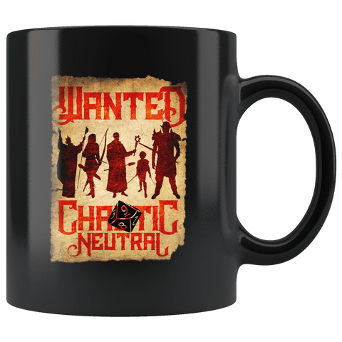 Wanted DND Chaotic Neutral Black Mug - Funny D&D Poster Game Coffee Cup - Luxurious Inspirations