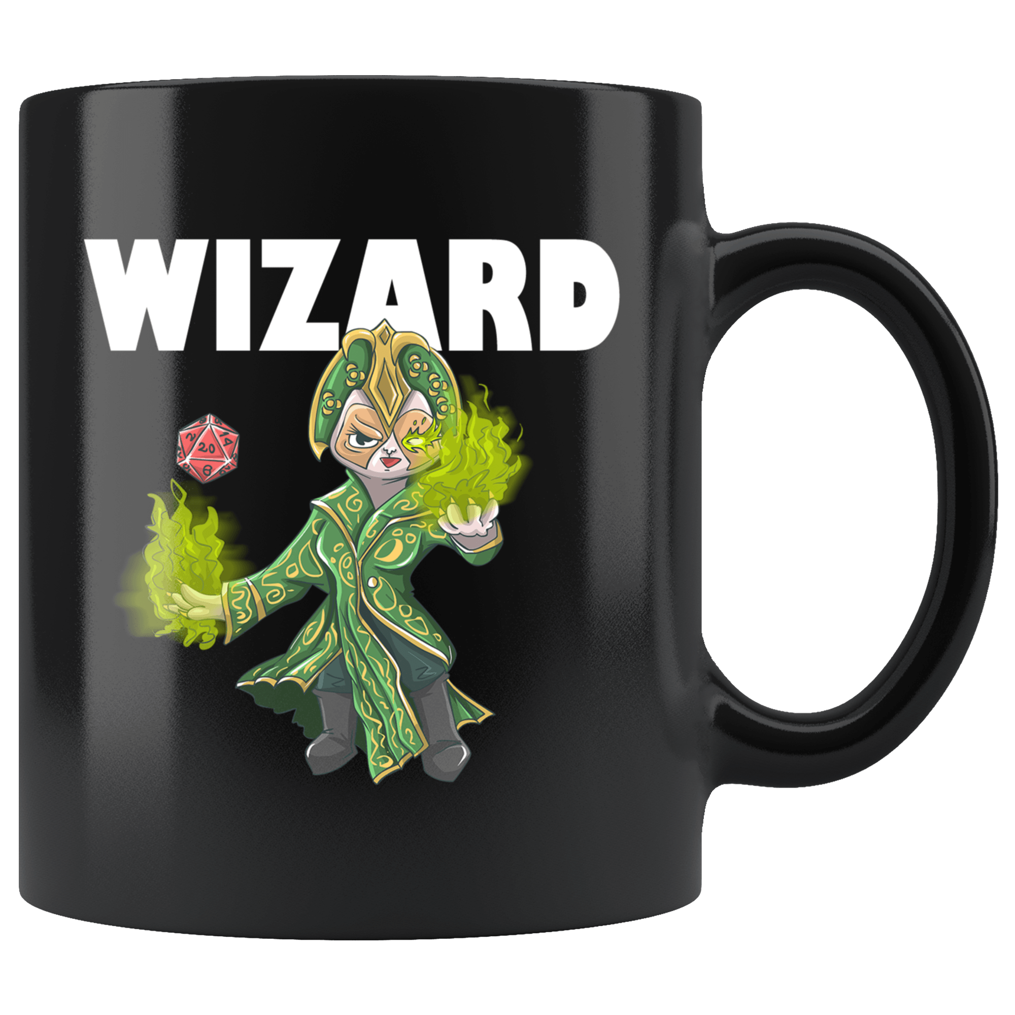 Wizard Cat Black Mug - Funny Class DND D&D Dungeons And Dragons Coffee Cup