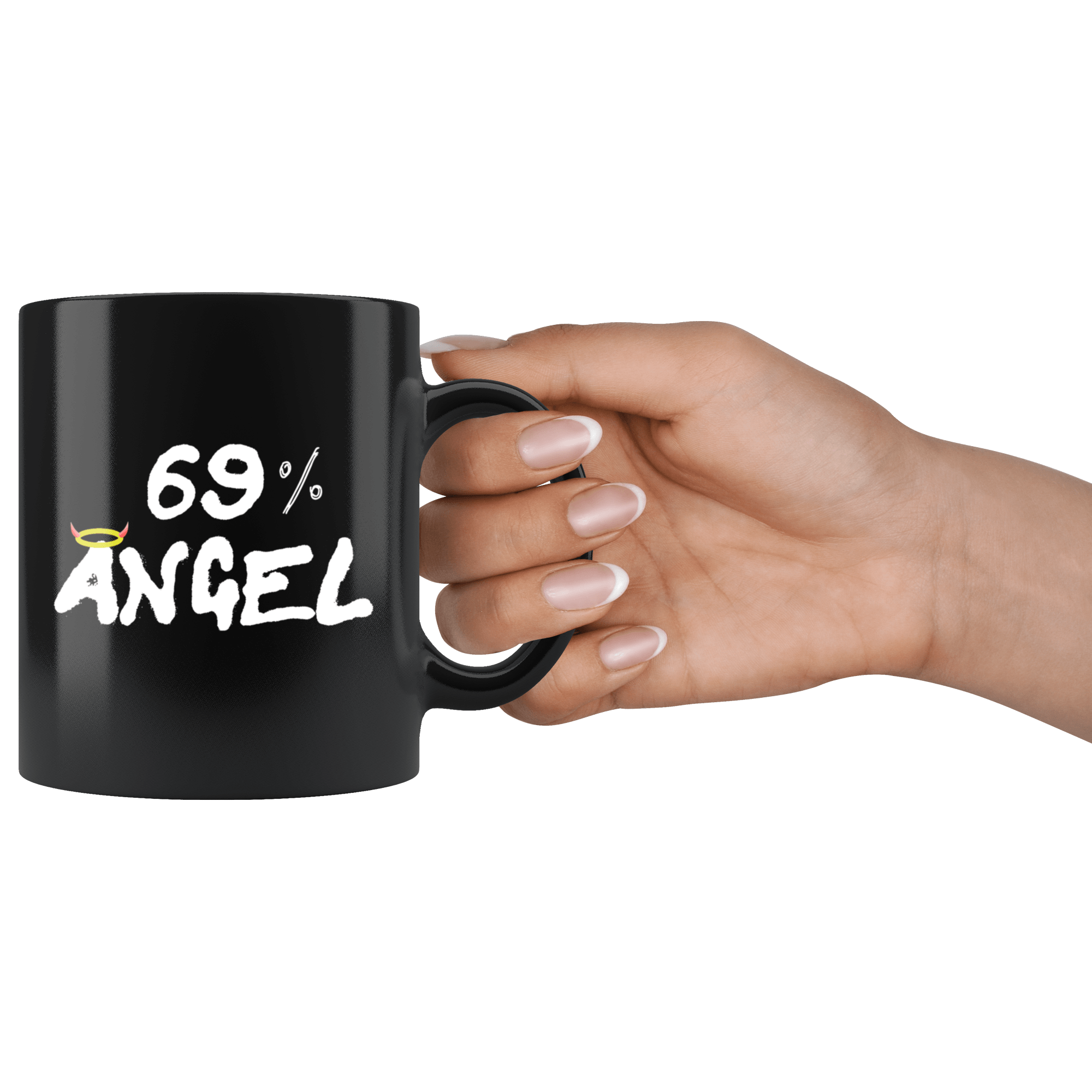 69 Percent Angel Funny Sexual Mug - Black 11 sex halo devil oz Coffee Cup –  Binge Prints