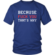 Because Fuck You That's Why Funny Vulgar Offensive Rude Crude Adult Humor T-Shirt - Luxurious Inspirations