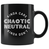 Chaotic Neutral Kinda Care Kinda Don't Funny DND DM RPG Tabletop Mug - Black 11 Ounce Coffee Cup - Luxurious Inspirations