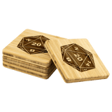DND D20 Dice BAMBOO Wood Coaster Set of 4 - Critical Hit DM RPG Mug Cup Coasters - Luxurious Inspirations