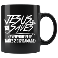 Jesus Saves everyone else takes 2 D12 damage rpg DND d20 d2 critical hit miss dice coffee cup mug - Luxurious Inspirations