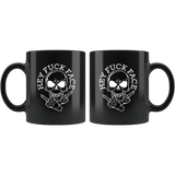 Hey Fuck Face Funny Vulgar Offensive Rude Middle Finger Skeleton Mug - Black 11 ounce Coffee cup - Luxurious Inspirations
