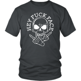Hey Fuck Face Funny Vulgar Offensive Rude Middle Finger Skeleton T-Shirt - Luxurious Inspirations