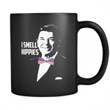 I Smell Hippies Mug | Funny Conservative USA Ronald Reagan 11oz Black Coffee Cup - Luxurious Inspirations