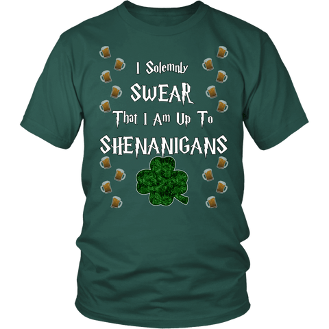 I Swear That I Am Up To Shenanigans Shirt -Funny Drinking Clover Leaf Tee - Luxurious Inspirations