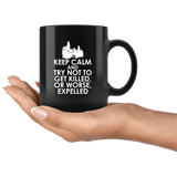 Keep Calm And Try Not To Get Killed Or Expelled Mug - Funny Hogwarts School Joke Coffee Cup - Luxurious Inspirations
