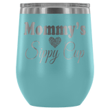 Mommy's Sippy Cup 12 oz White Stainless Steel Stemless Wine Tumbler - Funny Mother Mama Mom Christmas Birthday New Joke Lid Mug - Luxurious Inspirations