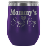Mommy's Sippy Cup 12 oz White Stainless Steel Stemless Wine Tumbler - Funny Mother Mama Mom Christmas Birthday New Joke Lid Mug - Luxurious Inspirations