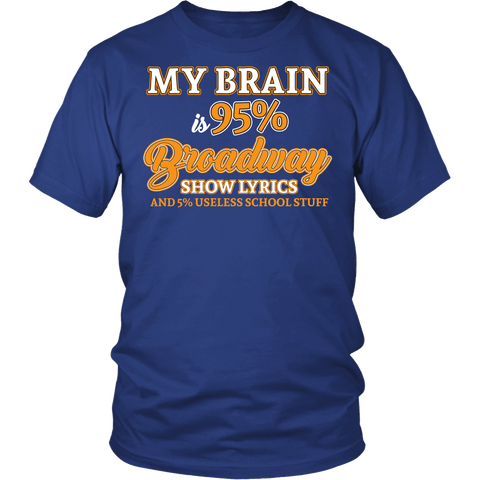 My Brain is 95% Broadway Lyrics Shirt - Funny Theatre Musical Fan Merchandise Tee - Luxurious Inspirations