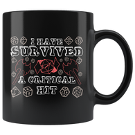 I have survived a critical hit rpg DND d20 d2 miss dice coffee cup mug - Luxurious Inspirations