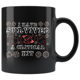 I have survived a critical hit rpg DND d20 d2 miss dice coffee cup mug - Luxurious Inspirations